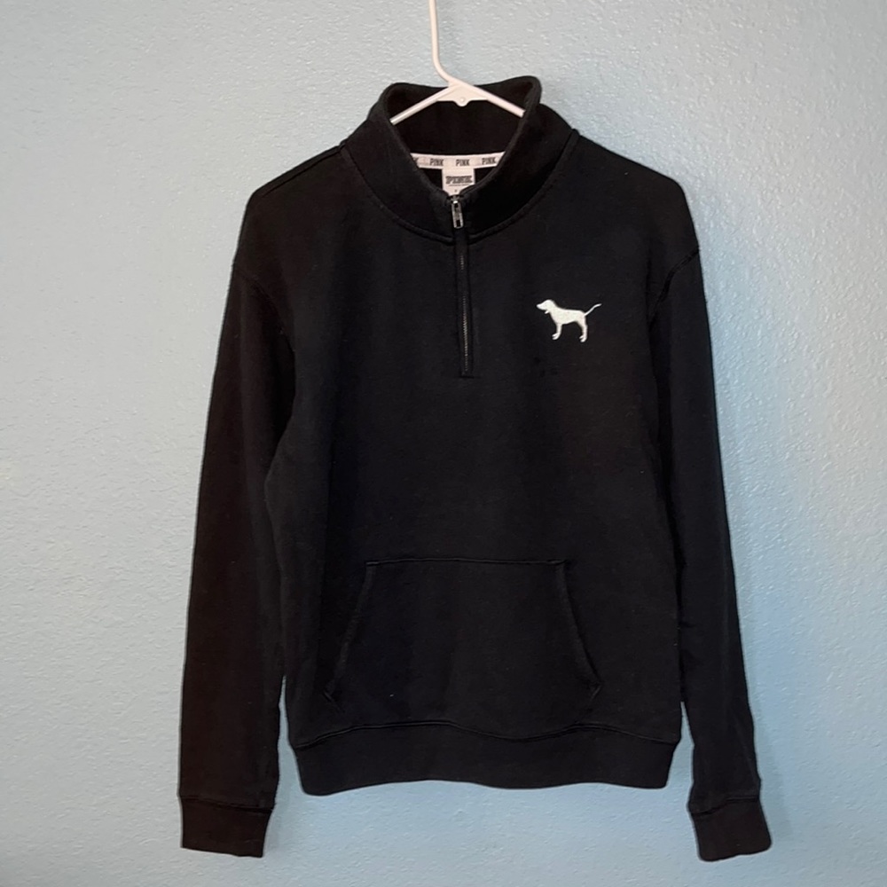Pink Victoria Secret Women's Black Quarter Zip